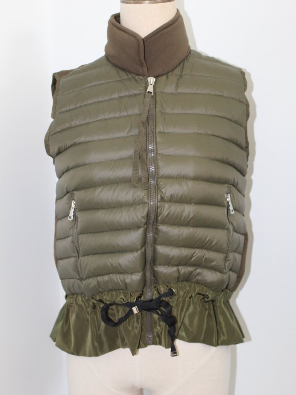 Moncler Olive Green Puffer Vest Down Jacket Drawstring Zip Moncler Size 2 S M